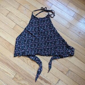 American Eagle Outfitters smocked floral open back halter top